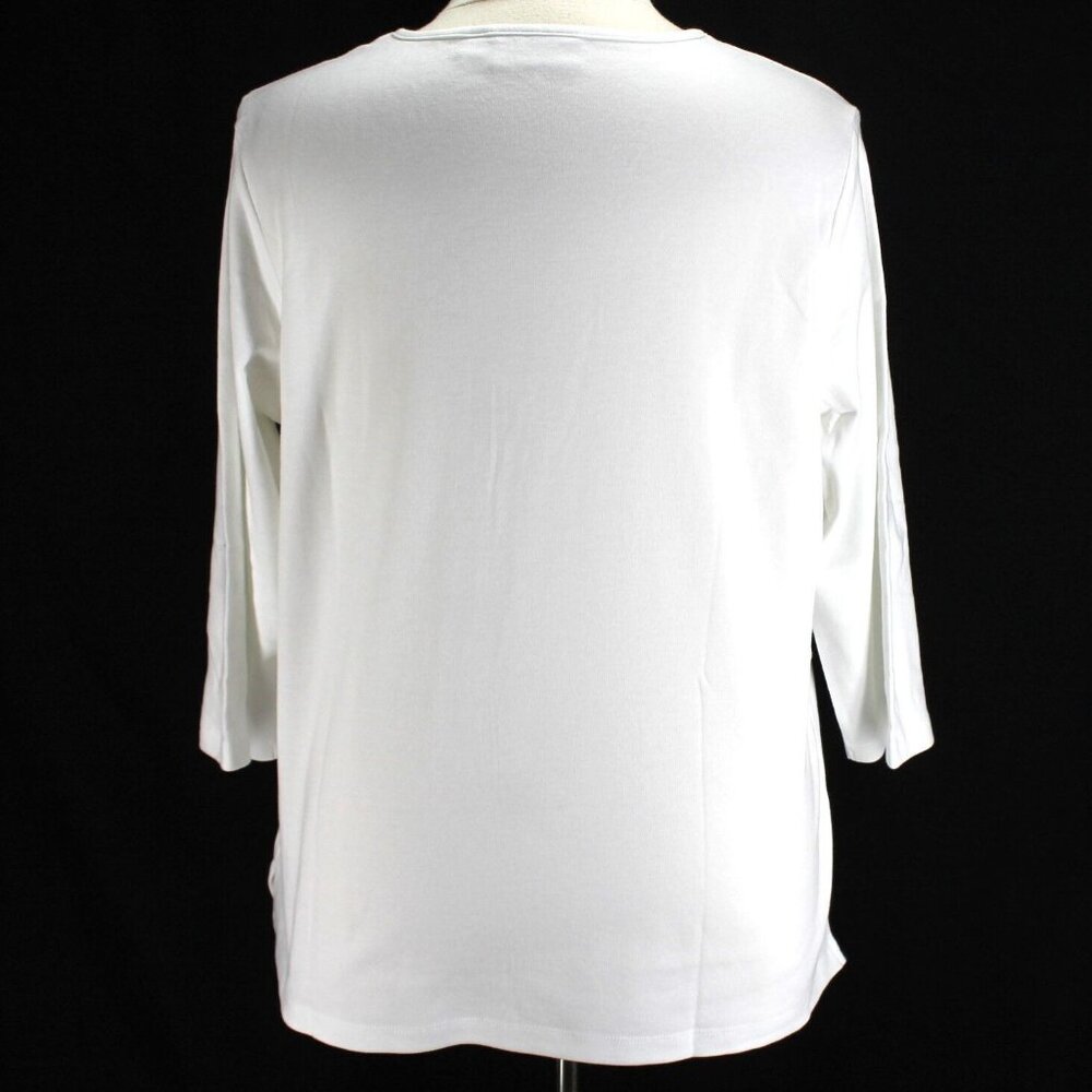 Quacker Factory Knit Top Womens Sz XL White Jewel Embellished 3/4 Sleeve Cotton - Picture 5 of 7